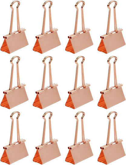 JAM PAPER Colorful Binder Clips - Large - 1 1/2 Inch (41 mm) - Rose Gold Binderclips - 12/Pack