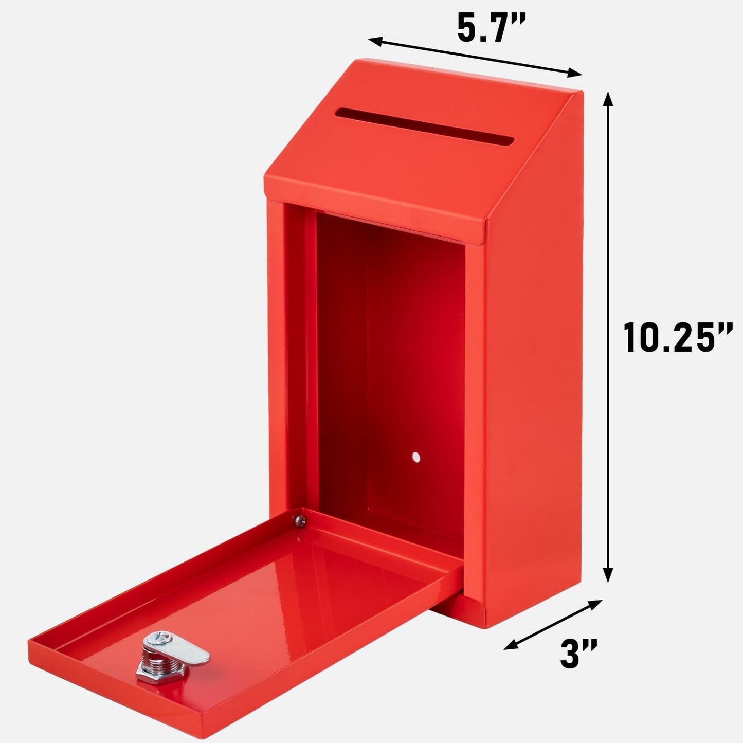 Metal Donation Box with Lock, Wall Mounted, Suggestion Box with 4 Iron Keys, Red, Cash Drop Box with Slot, 1-Pack