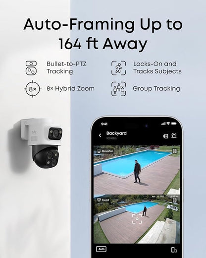 eufy 4K NVR Security Camera System S4 Max, Power Over Ethernet, Wired, 24/7 Recording, Triple Lens Bullet-PTZ Cam, 360° PTZ, Up to 16CH, Cross-Cam Tracking, 8× Auto Zoom, Smart Video Search, 2TB HDD