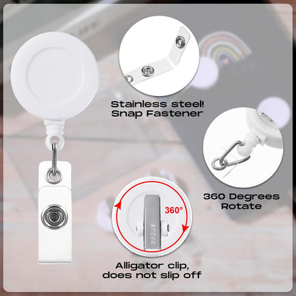 Zonon 50 Pieces Retractable Badge Holder Reels with Swivel Alligator Clip, ID Card Holder Name Badge Reel Clips for Students Teachers Office Workers (White)