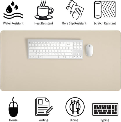 Beige Desk Mat with Stitched Edges, 31.5"×15.7" Keyboard Pad, Non-Slip Desk Protector Mat, Leather Desk Blotter, Waterproof Desk Pad for Office Home Decor