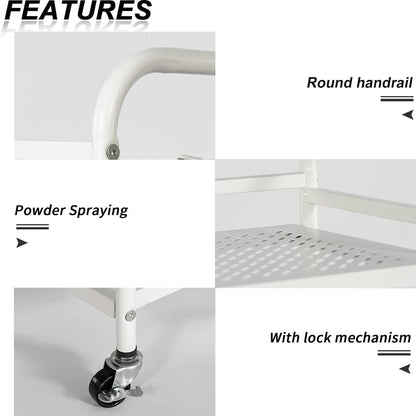 HDANI 3 Tier Metal Rolling Heavy Cart Supports 40 Lbs Per Tier,Rolling Cart with 2 Lockable Wheels for Office,Home,Bedroom,Kitchen,Bathroom(White)…