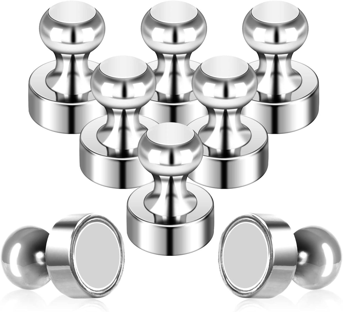 Pack of 8 Magnets for Whiteboard Fridge Magnets Strong Silver Push Pin Magnets Small Refrigerator Magnets for Classroom School Office Adults