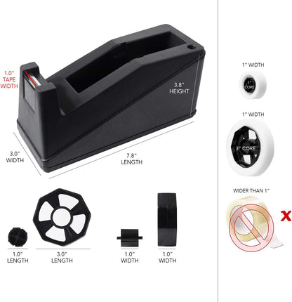 Royal Imports Desktop Tape Dispenser Adhesive Roll Holder (Fits 1" & 3" Core) Heavy Duty Premium for Office, Home, School, Library, Crafts, Moving, Giftwrapping with Weighted Nonskid Base, Red