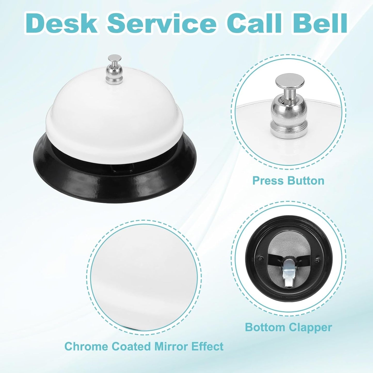 uxcell Desk Service Call Bell, 3.35 Inch Metal Dinner Service Bell Ring for Hotel Restaurant Reception Area and Wedding Party Events, White