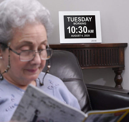 American Lifetime New 2025 Dementia Clock Large for Seniors, Digital Clock Large Display with Custom Alarms, Clock with Day & Date for Elderly, Number Digital Clock 12 Inches White