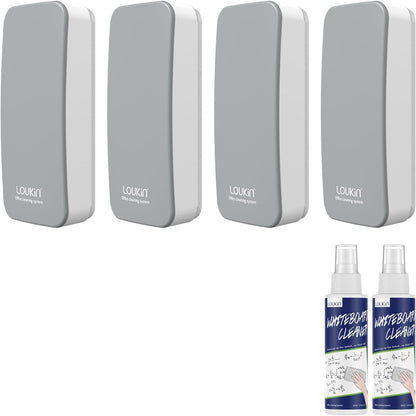 loukin 4 Pack Magnetic Dry Erase Eraser, Whiteboard Eraser, Glass Board Remover, 3.4 fl oz Whiteboard Cleaner * 2 Included, for Classroom, Home and Office Use (Gray)