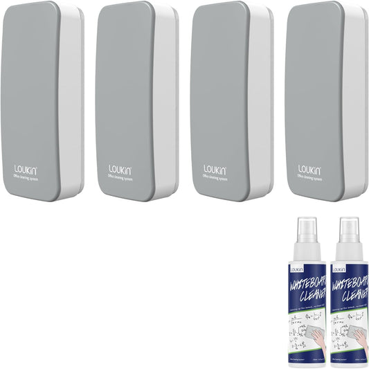 loukin 4 Pack Magnetic Dry Erase Eraser, Whiteboard Eraser, Glass Board Remover, 3.4 fl oz Whiteboard Cleaner * 2 Included, for Classroom, Home and Office Use (Gray)