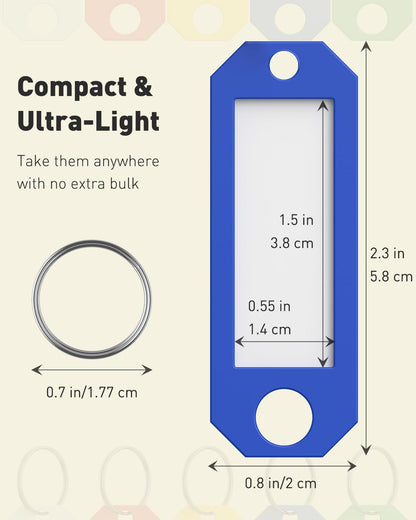 Uniclife 20 Pcs Key Tags, 5 Color Key Tags with Labels, 2.3" x 0.8" Key Labels for Keychain, Plastic Key Identifiers with Split Ring, Blank Key Ring Tags for House Office & School
