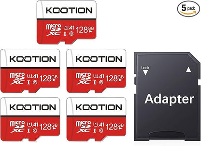 KOOTION 128GB Micro SD Card 5 Pack microSDXC UHS-I Memory Card with Adapter – U1, Full HD, C10 TF Flash Card for Smartphone