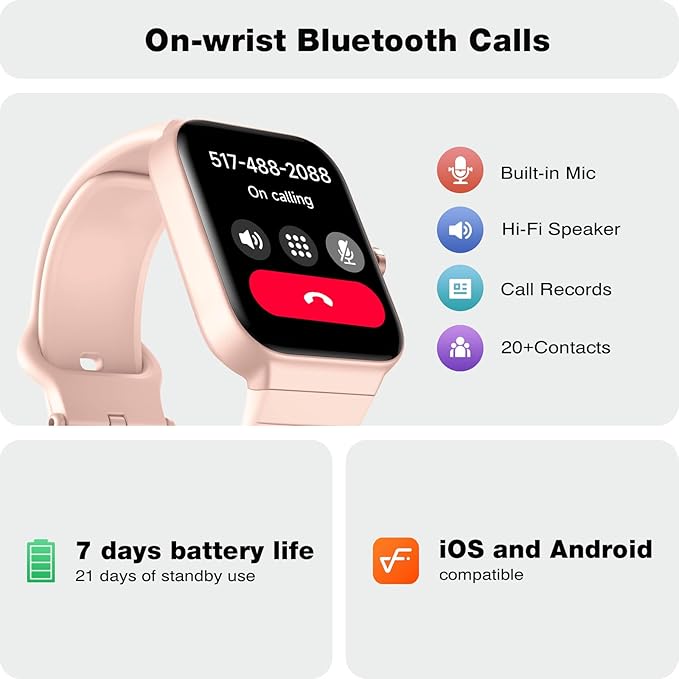 Fitpolo Smart Watch for Women,1.8” Touchscreen, Bluetooth Call, Alexa Built-in,24/7 Heart Rate, SpO2 Monitor, Step Counting, Sleep Tracking, IP68 Waterproof Fitness Tracker Watch for Android iPhone