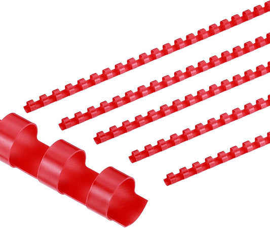 PATIKIL 10mm (3/8") Plastic Binding Combs, 100 Pcs 21 Rings Comb Binding Spines 60 Sheet Capacity Letter Size for Binding Paper Sheets, Red