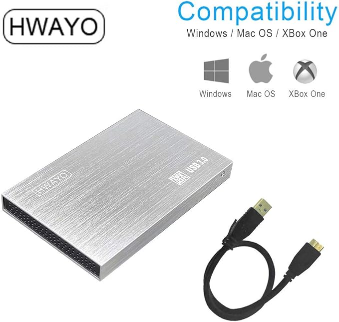2.5'' HDD 320GB Ultra Slim Portable External Hard Drive USB3.0 Storage for Xbox One Console, PC, Laptop, MacBook (Silver)