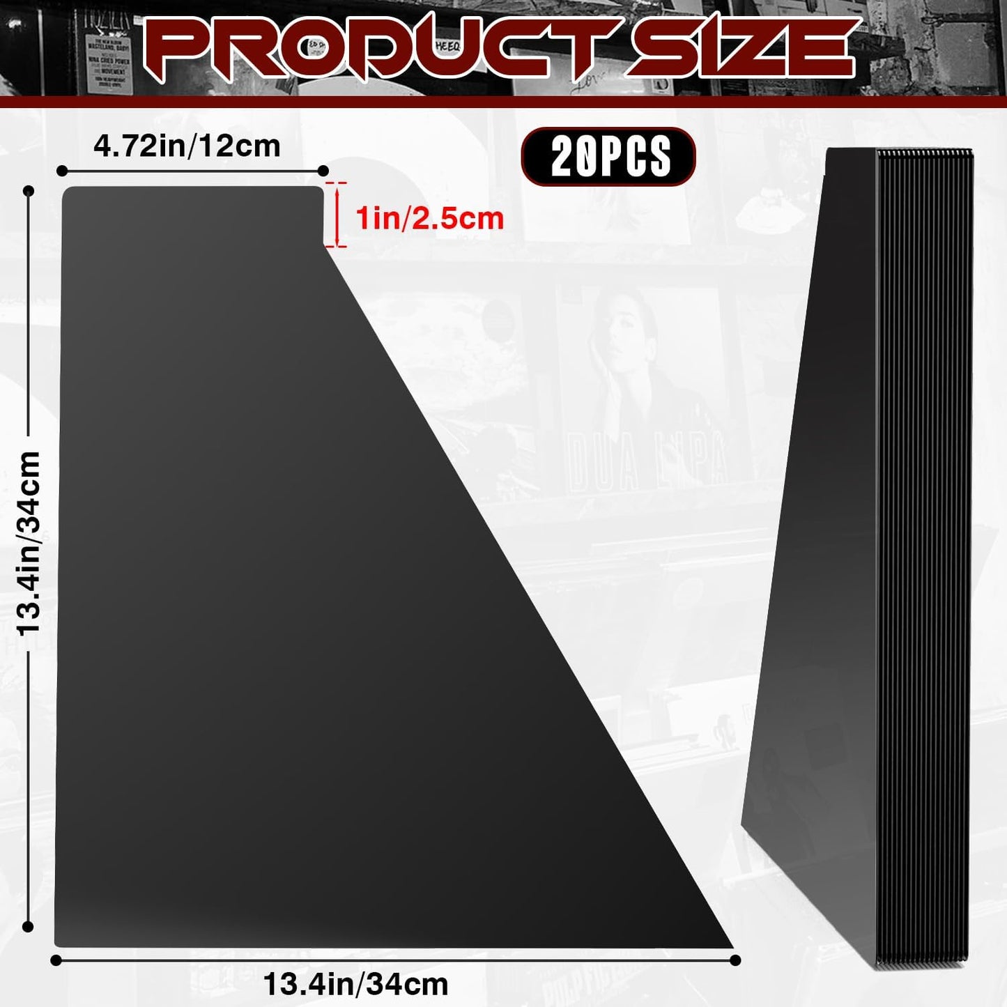 Facmogu 20PCS Vinyl Record Dividers, 12 Inches LP Album Dividers, Plastic 33 RPM Record Divider, 1 Inch Large Tab DIY LP Album Separators, Blank Separators Card for Records Album Storage - Black