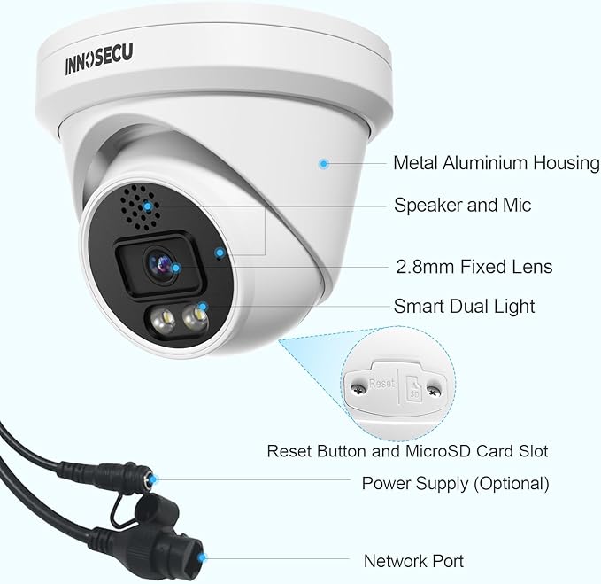 4MP IP PoE Camera, Turret Security Camera Outdoor, Waterproof IP67, Built-in Two-Way Audio, Smart Dual Light Color Night Vision, 2.8mm lens 110° Wide Angle, Human/Viehcle Detection, IND4FD97K