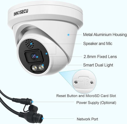 4MP IP PoE Camera, Turret Security Camera Outdoor, Waterproof IP67, Built-in Two-Way Audio, Smart Dual Light Color Night Vision, 2.8mm lens 110° Wide Angle, Human/Viehcle Detection, IND4FD97K