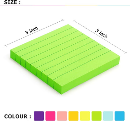 Eastern Wolf 8 Pads Lined Sticky Notes 3x3 Sticky Notes with Lines Self-Stick Note Pads 8 Bright Multi Colors, 85 Sheets/Pad