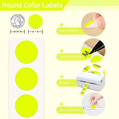 1 Inch Circle Dot Stickers 1000 PCS Color Coding Thermal Labels Dots Writable Printable Small Round Stickers for Office, Classroom, Inventory, Garage, Organizing Storage, Fluorescent Yellow