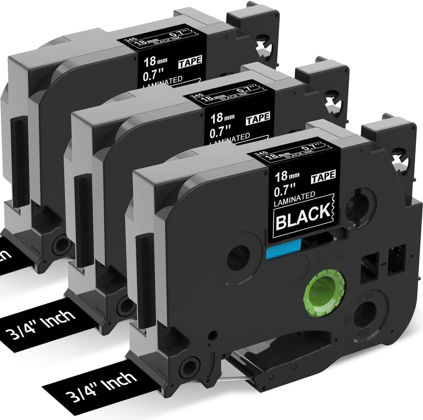 Label KINGDOM TZe-345 18mm White on Black Replacement for Brother TZe345 TZe Tz Tape 18mm 0.7 Laminated Black Label Tape 3/4" Compatible with Brother P Touch PT-D400 PT-D410 PT-D600, 3-Pack