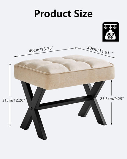 IBUYKE Small 12" H Footrest Stool, Square Linen Foot Stool with Metal X-Leg, Multi-Use as Small Side Table, Step Stool for Living Room, Bedroom, Entryway, Office, Linen WBD011Y
