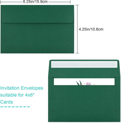 65 Pack Dark Green Self Seal Envelopes - A4, 4x6 Sizes for Invitations, Weddings, Photos, Greeting Cards & Mailing