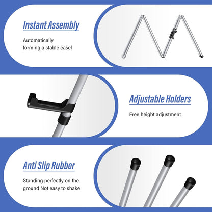 Display Silver Easel Stand - 63" Artist Instant Tripod Collapsible Portable Floor Easel - Adjustable Art Poster Easy Folding Metal Stand for Display Show, Wedding, Painting