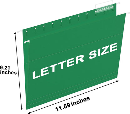 HERKKA Hanging File Folders, 60 Pack Reinforced Letter Size Hanging Folders, Designed for Bulky Files, Filing Cabinet, 1/5-Cut Adjustable Tabs (Green)