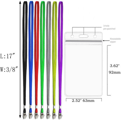 Bird Fiy Lanyards with Id Holder Badges Name Tags 50 Pack Lanyards with Bulldog Clip and 50 Pack Waterproof Clear Plastic Vertical Name Tag Badge ID Card Holders (Navy Blue)