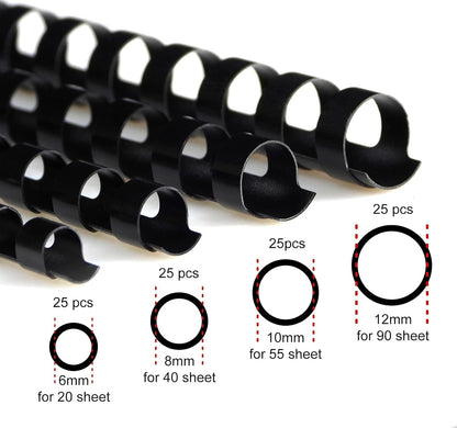 CR21-12141618BK Binding Combs Plastic 21 Ring 25-145 Sheet Capacity, Max Binding A4 Size Paper, 1/2in. 9/16in, 5/8in, 11/16in Black Multi-Size Pack of 80
