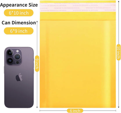 Kraft Bubble Mailers 6×10'' Inch 100 Pack Yellow Padded Envelopes Self-Sealing Mail Shipping Bags for Mailing Cards Jewelry Makeup and Small Business Packaging