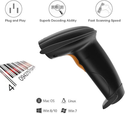 1D Wired Bar Code Scanners Readers for Computers PC, UNIDEEPLY USB Cable Laser Barcode Handheld, Hand Scanning Label UPC EAN Reader Gun Retails for Supermarket, Convenience Store, Warehouse, Black
