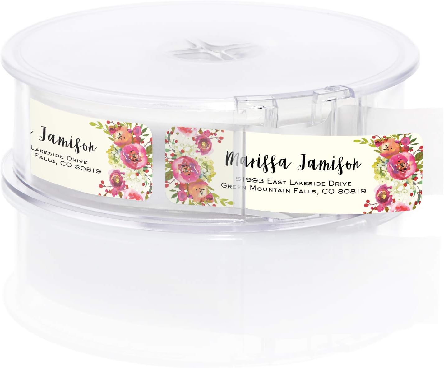 Vibrant Floral and Ivory Rolled Address Labels/Roll of 250 Personalized Address Labels/Designer Return Address Stickers in Elegant Plastic Dispenser