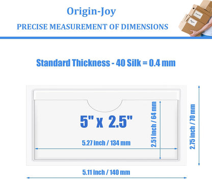 Origin-Joy 60 PCS Self Adhesive Index Card Pockets with Top Open, Clear Plastic Label Holder for Cards of Note, Library and Business, Adhesive Label Pockets & Card Holder (5 x 2.5 inch)