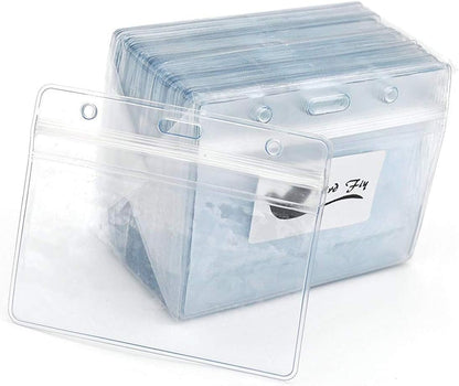 Bird Fiy Lanyards with id Holder Name Badges 50 Pcs Waterproof Type Clear Plastic Horizontal Name Tag Badge Id Card and 50 Pcs Lanyard (Gray)