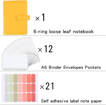 Money Saving Binder, Savings Challenges Book with for Cash Envelopes, 12pcs Zipper Envelopes A6 Budget Binder, Budget Planner for Managing Budgets and Saving Money (Yellow-7.4IN)