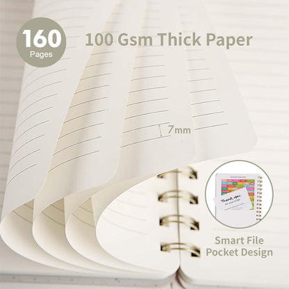 Lined Spiral Notebook College Ruled A5 Journal Book for Note Taking, 160 Pages Writing Journal for Office and Home School Supplies 5.75x8.125 inch (0LightGrey)