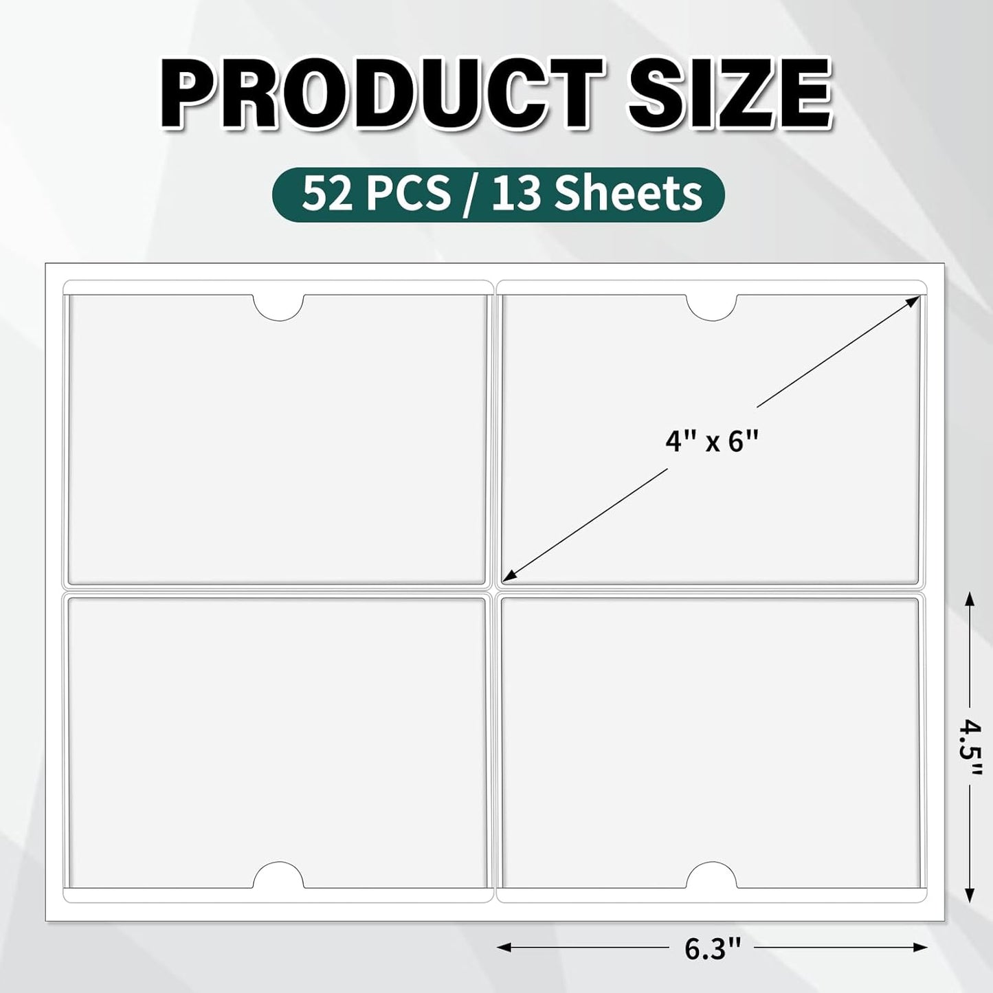52 Pack Clear Adhesive 4" x 6" Index Card Pockets With Top Open, Plastic Card Sleeves Index Card Holder for Organizing Storage Bins, Library Cards, Notes, Drawer