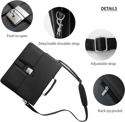 Mens Leather Briefcases Office Attorney Student Attache Case Messenger Bag w/Padded Compartment,Black