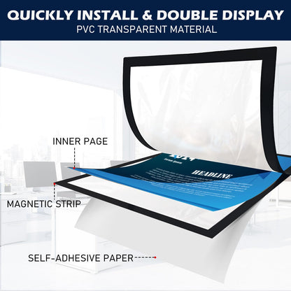 Magnetic Sign Holder - 8.5×11" Wall Mounted Self-Adhesive Magnetic Paper Holder,Transparent Wall Display Frame with Black Edge,Suitable for Office, Store, Mall, Home (8.5"x11" 12pack)