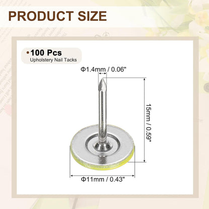uxcell 100Pcs Upholstery Tacks, 11mmx15mm Flat Head Thumb Tack Decorative Furniture Nails Push Pins for Furniture Sofa Headboards, Light Yellow