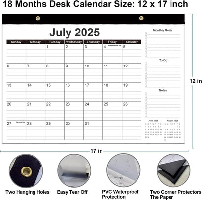 Desk Calendar 2025-2026 - 18 Months Calendar from September 2025 to December 2026, 2025-2026 Desk Calendar with Thick Paper, 12" x 17", Black