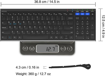 Arteck HB193 Universal Bluetooth Keyboard Multi-Device Stainless Steel Full Size Wireless Keyboard for Windows, iOS, Android, Computer Desktop Laptop Surface Tablet Smartphone Rechargeable Battery