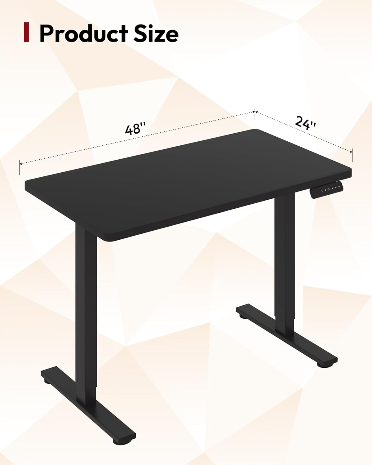 SANODESK Electric Standing Desk 48 x 24 Inches Whole-Piece Desktop Height Adjustable Stand Up Desk w/6-Button Controller Ergonomic Computer Desk for Home Office, Black Frame + Black Tabletop