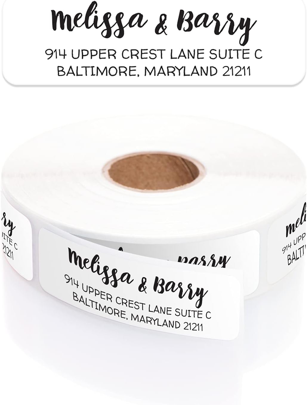 White Modern Rolled Address Labels/Roll of 250 Personalized Address Labels/Designer Return Address Stickers in Elegant Plastic Dispenser