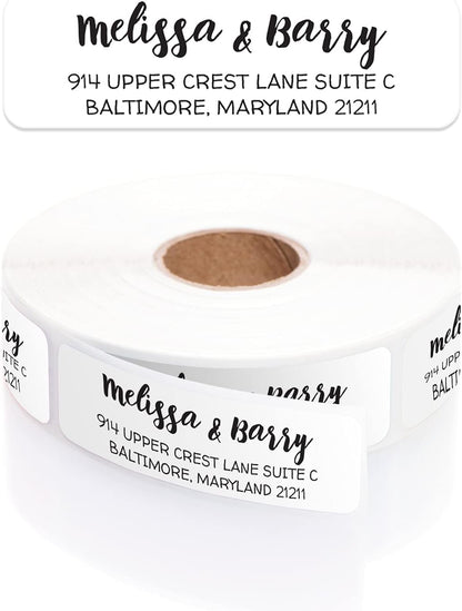 White Modern Rolled Address Labels/Roll of 250 Personalized Address Labels/Designer Return Address Stickers in Elegant Plastic Dispenser