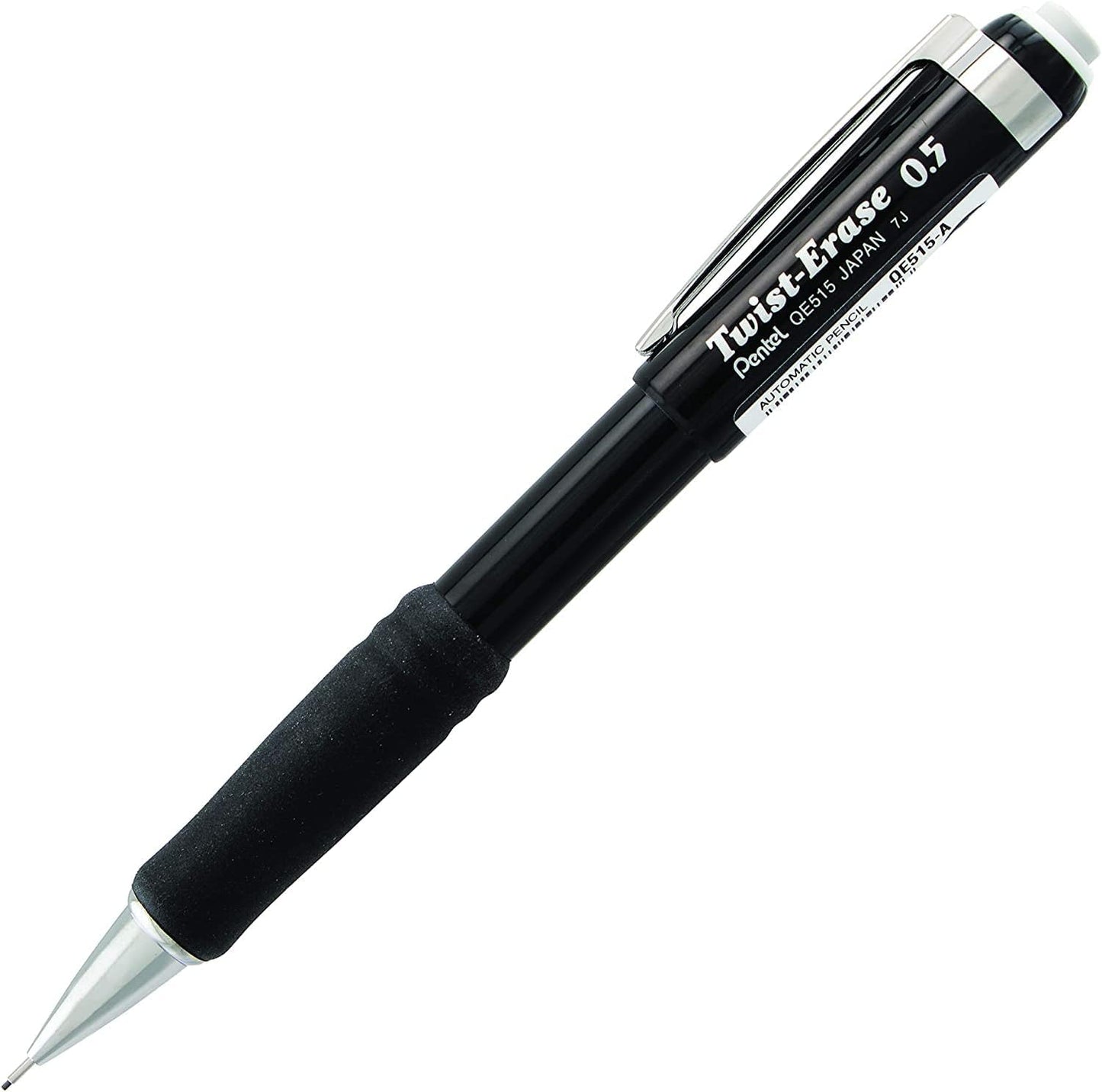 Pentel Mechanical Pencil 0.5 mm Twist Erase III, Twist Up Eraser, Pre-Loaded Super Hi-Polymer HB Lead, Black Barrel, 3-Pack