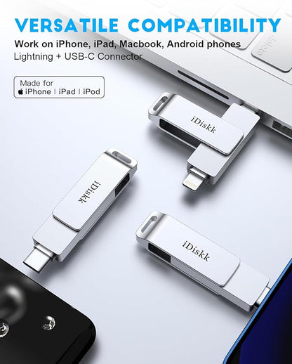 App-le Certified 1TB iPhone 17 iDiskk Photo Vault for iPhone USB Storage Photo Flash Drive Transfer Stick for iPhone Picture External Storage iPad Lightning USB C Android Photo Storage Photo Stick