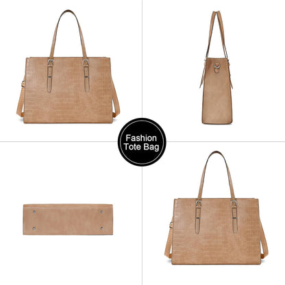 Laptop Bag for Women 15.6 Inch Laptop Tote Bag Leather Classy Computer Briefcase for Work Waterproof Handbag Professional Shoulder Bag Women Business Office Bag Large Capacity Grey