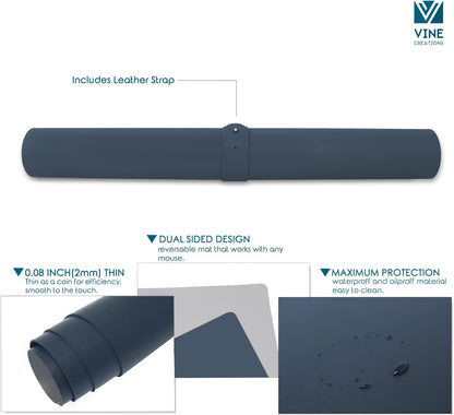 Vine Creations Leather Desk Mat Large 44" x 22", Desk Protector Mat, PU Leather Desk Pad, Large Mouse Pad, Desk Blotter, Desk Pads on Top of Desks, Desk Matt for Desktop, Office Desk Mat (Dark Blue)