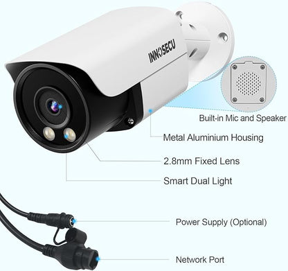 UltraHD 12MP IP PoE Camera, Outdoor Bullet Security Camera, Waterproof IP67, 4mm Fixed Lens, Smart Dual Light Color Night Vision, Two Way Audio, Human and Vehicle Detection, INB12LD37Y